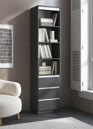Пенал для книг vays r-25 антрацит-белые планки, с открытыми полками и ящиками, без ручек, лдсп, 50×40×211 см - для гостиной,