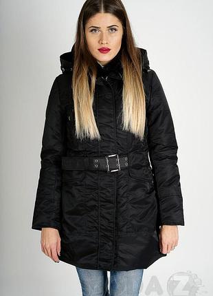 Пальто blu deise 02-5014*10 кап+ворот мех женск. черный m (109 992)