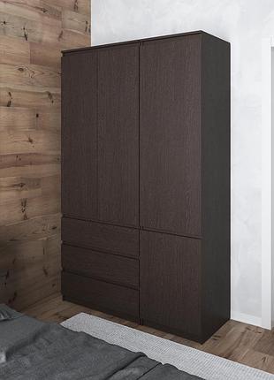 Шафа для одягу vays в спальню з 3 шухлядами, штангою та полицями, без ручок r9+r22 венге темний