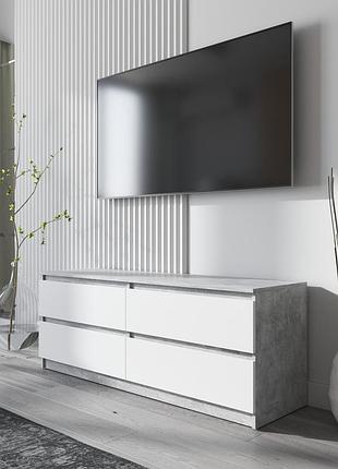 Тумба под телевизор vays r-6 белый фасад, 4 ящика без ручек, лдсп, 140×40×53 см