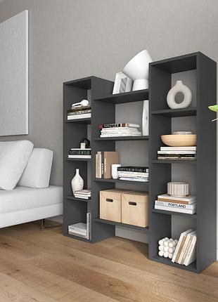 Стелаж для книг vays d-8 антрацит, сучасна полиця, лдсп 130×30×140 см - для дому, офісу, вітальні