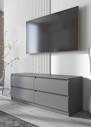Тумба под телевизор vays r-6 антрацит, 4 ящика без ручек, лдсп, 140×40×53 см