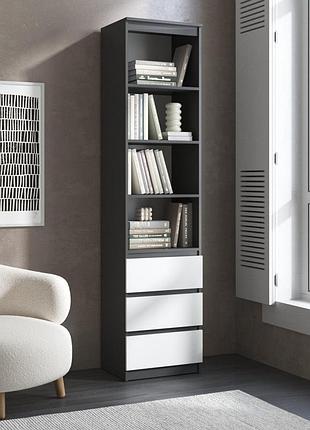 Пенал для книг vays r-25 антрацит-белый фасад, с открытыми полками и ящиками, без ручек, лдсп, 50×40×211 см - для гостиной,