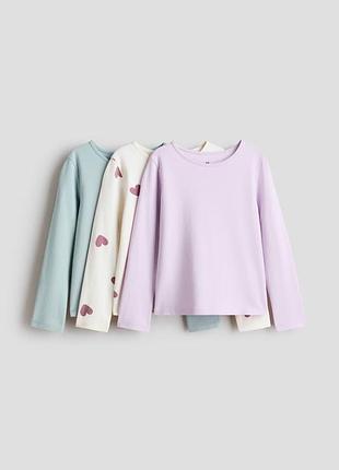 Набор детских лонгсливов h&amp;m (3 шт.) | комплект базовых хлопковых кофт с длинным рукавом для девочки