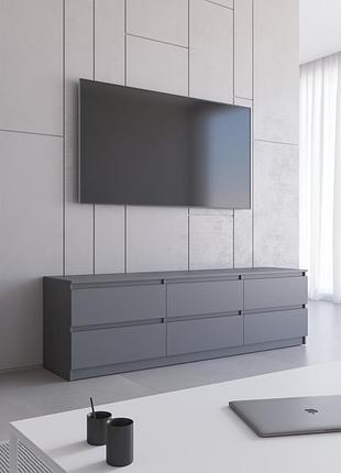Тумба под телевизор vays r-12 антрацит, 6 ящиков без ручек, лдсп, 180×40×53 см