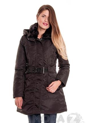 Пальто blu deise 02-5014*41 кап+ворот мех женск. темно/зеленый s (109 993)