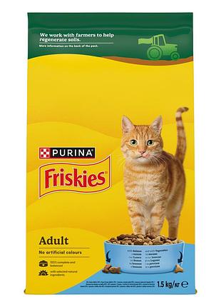 Сухой корм friskies для взрослых кошек, с лососем и овощами, 1.5 кг