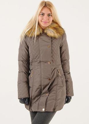 Пальто blu deise 02-5013*70 кап+комір хутро жіноче. коричневий m (109 991)
