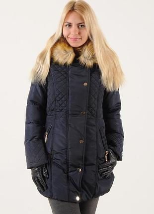 Пальто blu deise 02-5013*51 кап+ворот мех женск. темно/синий m (109 990)