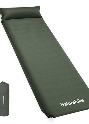 Матрац з подушкою ортопедичний одномісний naturehike cnk2450ws020, самонадувний, 200х63х10 см, темно-зелений