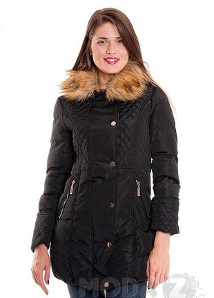 Пальто blu deise 02-5013*10 кап+ворот мех женск. черный xl (109 989)