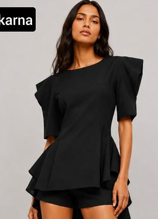 Блуза женская черная удлиненная расклешенная от бренда makarna s/m/l