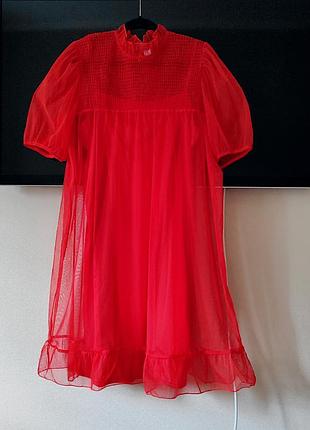 Красное нарядное платье из фатина h&amp;m