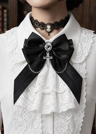 Брош бант чорний з ланцюжками gothic lolita jirai kei
