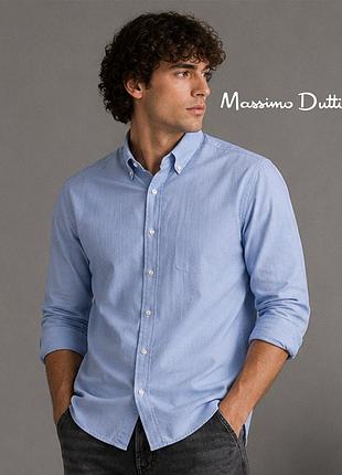 Оригинальная голубая рубашка с длинным рукавом massimo dutti l