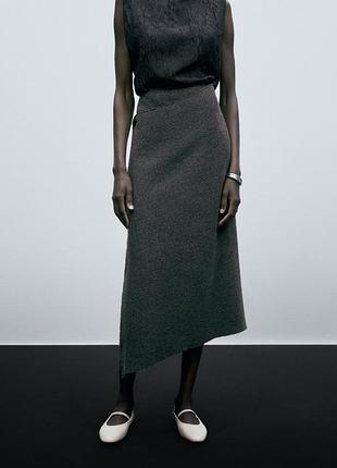 Женская асимметричная шерстяная юбка-миди на запах massimo dutti, m