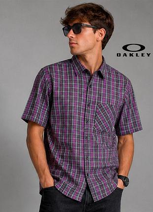 Оригинальная клетчатая черно фиолетовая рубашка y2k oakley m