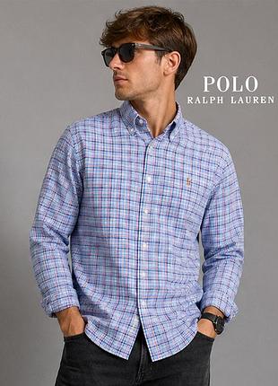 Оригинальная мужская в клетку сине голубая рубашка polo ralph lauren xxl
