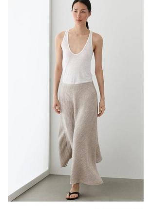 Розкльошена спідниця міді з вафельною текстурою massimo dutti кольору шавлії  розмір s