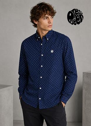 Оригинальная хлопковая синяя мужская рубашка pretty green m
