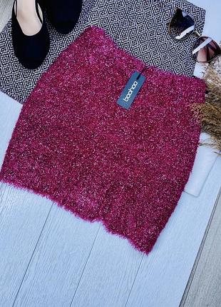 Нова в’язана спідниця boohoo l рожева спідниця коротка спідниця з довгим ворсом по фігурі