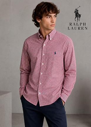Оригінальна чоловіча картата сорочка біло бордова приталена ralph lauren s