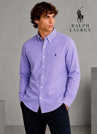 Оригінальна картата чоловіча фіолетова сорочка з довгим рукавом ralph lauren xs