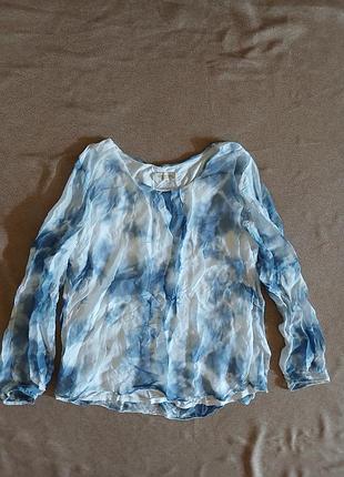 Шелковая женская блуза / кофта принта tie-dye сине белая