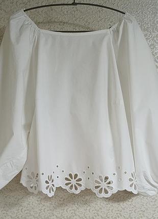 H&amp;m хлопковая женская блуза, хлопковая блузка, топ, рубашка вышивка перфорация решелье от бренда h&amp;m, р.xl