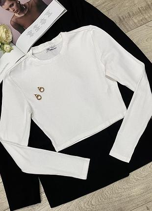 Молочный кроп-топ, укороченный реглан в рубчик zara, р.xs-m