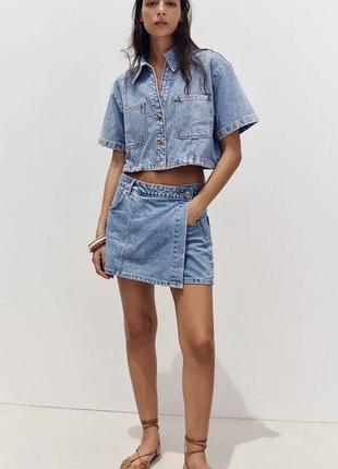 Cтильнa джинсовa юбка-шорти від відомого іспанського бренду zara/зара.