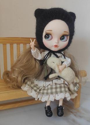Чепчик з вушками для ляльки 30 см блайз blythe
