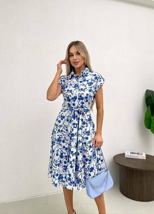 Сукня котонова з поясом, з кишенями