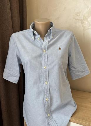 Блакитна сорочка polo ralph lauren короткий рукав бавовна