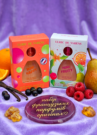 Набор парфюмированной воды франция ulric de varens mini happy mini fruity оригинал французские духи женские сладкие фруктовые стойкие шлейфовые 25мл