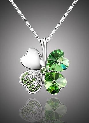 Підвіска з ланцюжком з кристалами  swarovski  "щаслива чотирилистна конюшина" від sisi jewelry