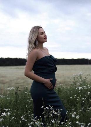 Сукня для вагітних фотосесій довга з бантом смарагдовий колір