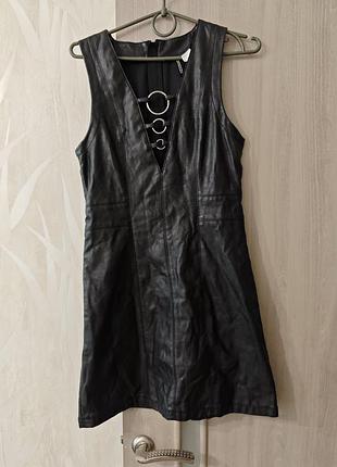 Сукня h&m кожзам чорного кольору, жіноча коротка сукня без рукавів