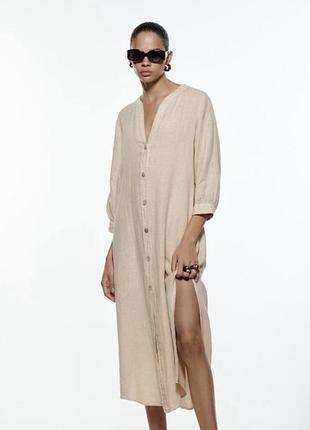 Шикарное льняное платье миди zara