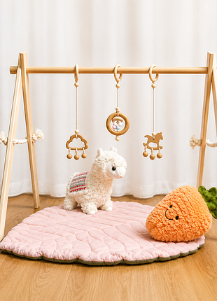 Стійка-тренажер з іграшками, дитячий ігровий тренажер baby gym з комплектом іграшок 4шт