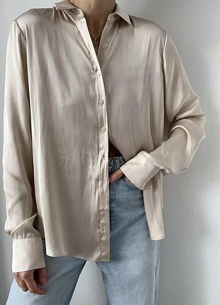Бежева сатинова сорочка zara