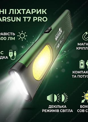 Портативний міні ліхтарик warsun t7 pro green 600lm — металевий корпус, usb-c, магніт, кліпса, стробоскоп