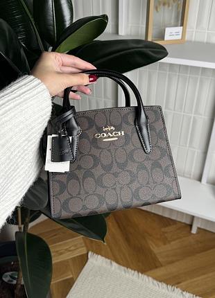 Женская сумка coach andrea carryall in signature canvas brown black коричневая