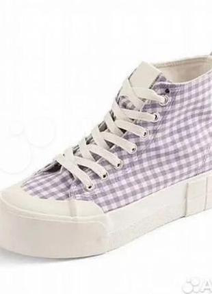 Стильні жіночі високі кеди в фіолетову клітинку primark (кеды высокие) розмір 40