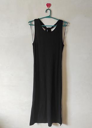 Черное платье миди в рубчик f&amp;f, размер eur 46 (uk 18 / xl-xxl)