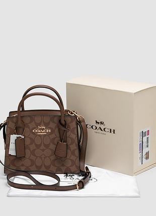 Женская сумка coach andrea carryall in signature canvas beige бежевая