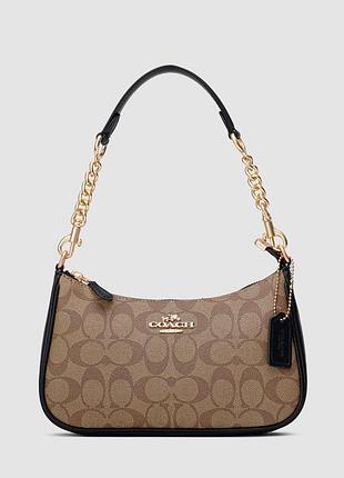 Женская сумка coach teri shoulder bag in signature canvas бежевая