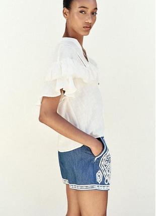 Брендовые летние шорты коттон zara с вышивкой 2