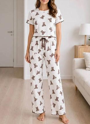 Трикотажная пижама футболка и штаны мишки s-xl