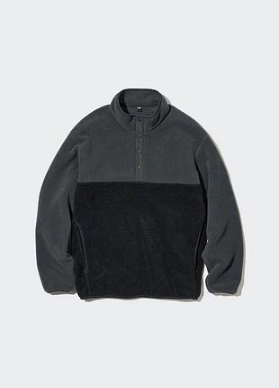 Теплая флисовая кофта uniqlo свободного кроя свитер джемпер